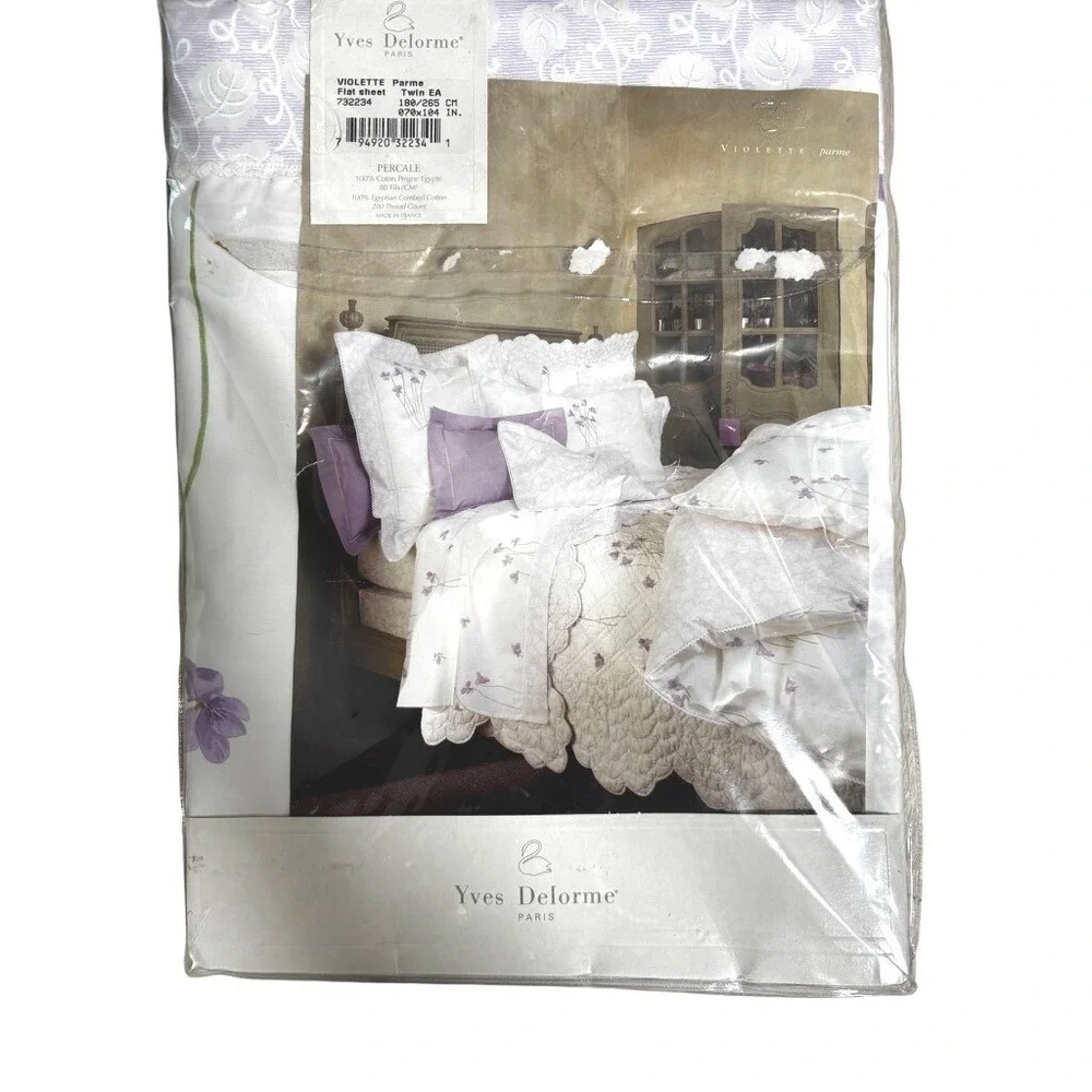 Yves Delorme‎ Violette Lavender Percalle Twin Sheet Set Sham Flat Fitted NWT